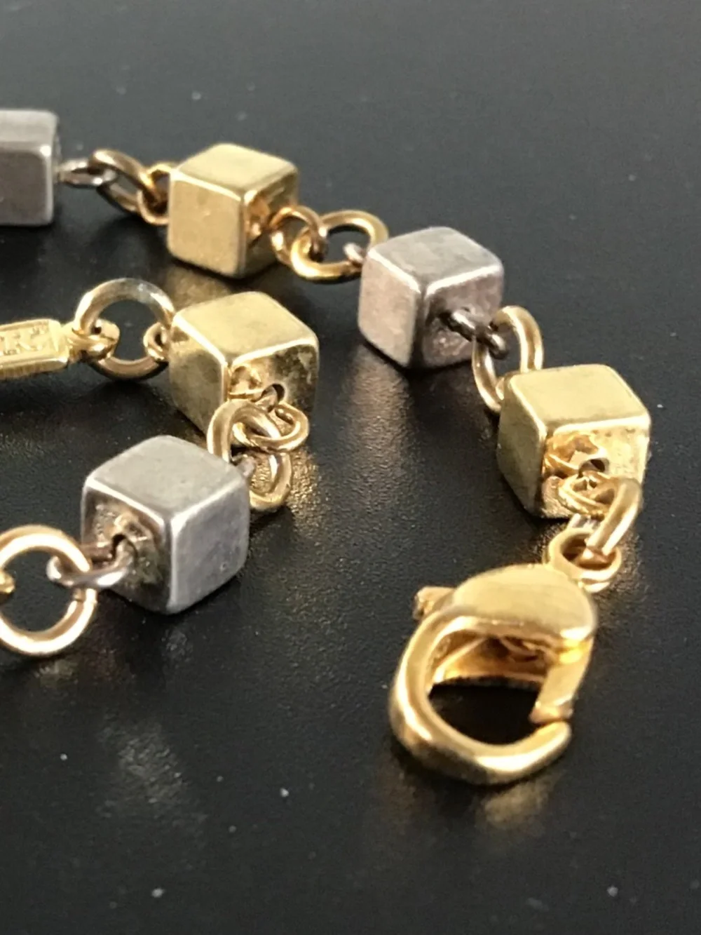 Vintage Signed Napier 1980s Two Tone Cube Link Bracelet 7” Minimalist